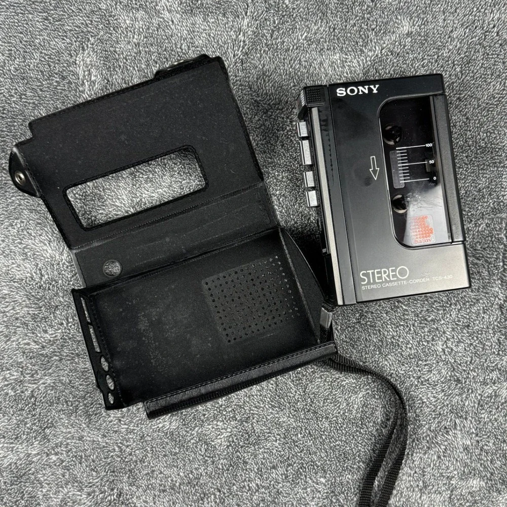 Sony TCS-430 Stereo Cassette-Corder Vintage Portable Tape Recorder Black Case